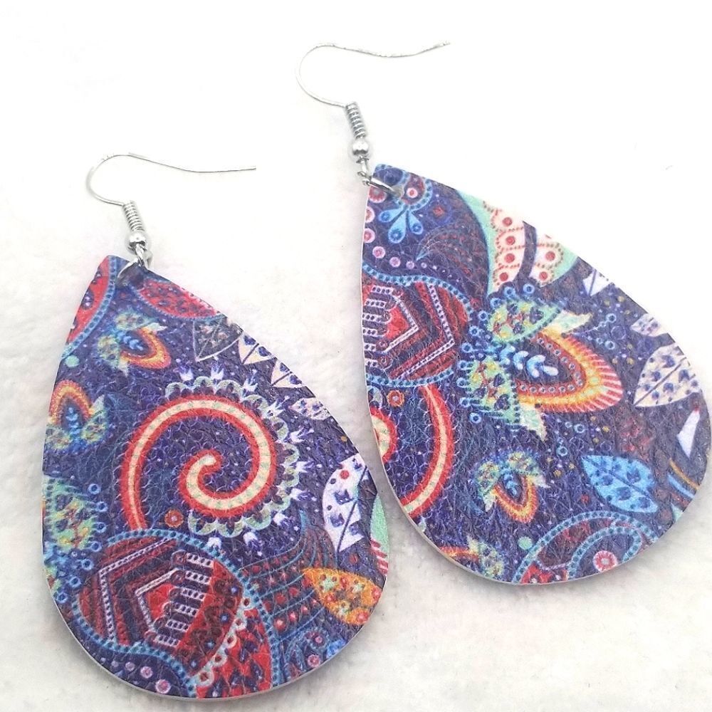 3/20❤Flax leather Teardrop Dangle vegan friendly earrings.